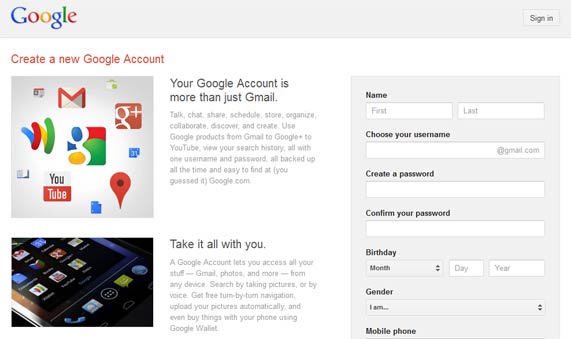 Create a new Gmail account