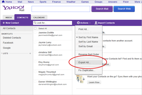 Export email from Yahoo