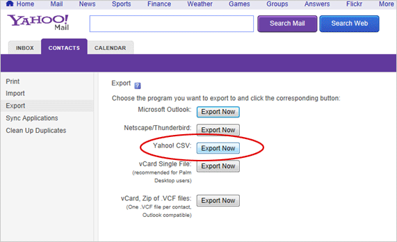 Export email from Yahoo in CSV