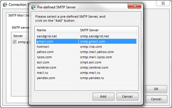 Pre-defined SMTP servers